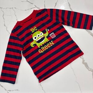 CIRCO Boys Red Navy Blue Long Sleeve Striped Monster T Shirt Cotton Toddler 3T